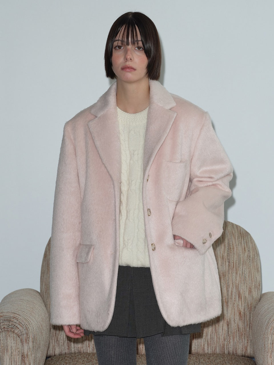 Margarin Fingers - Hairy Wool Jacket (Light Pink) product image 1 | TRAB K-Fashion Australia