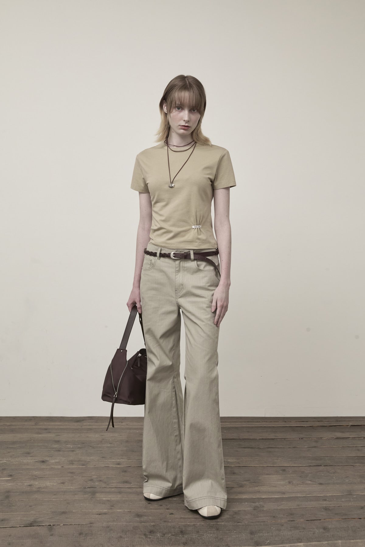 Matin Kim - Mini Label Shirring Top (Beige) product image 9 | TRAB K-Fashion Australia