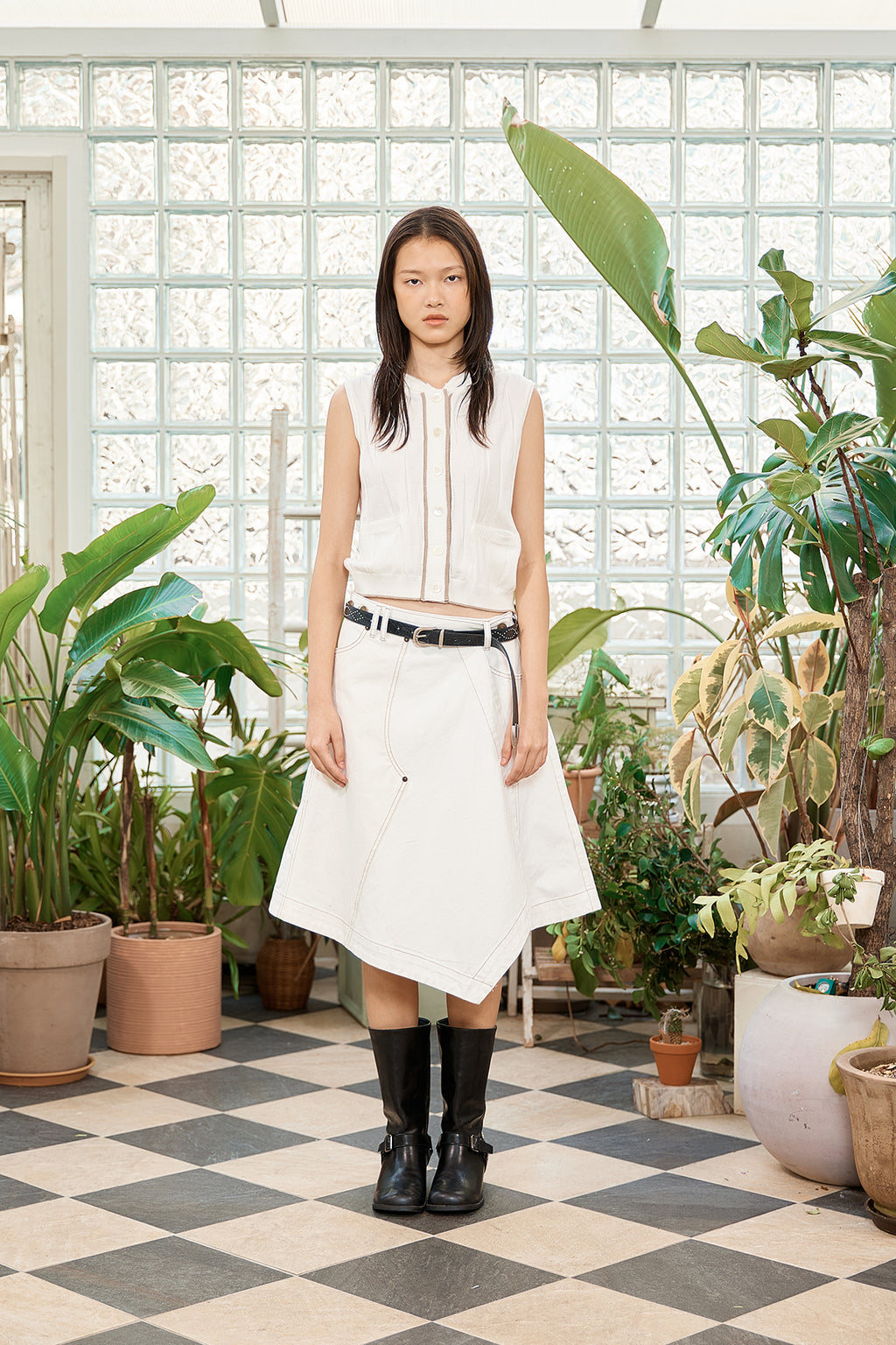 Matin Kim - Denim Mixed Flare Skirt (Ivory) product image 15 | TRAB K-Fashion Australia