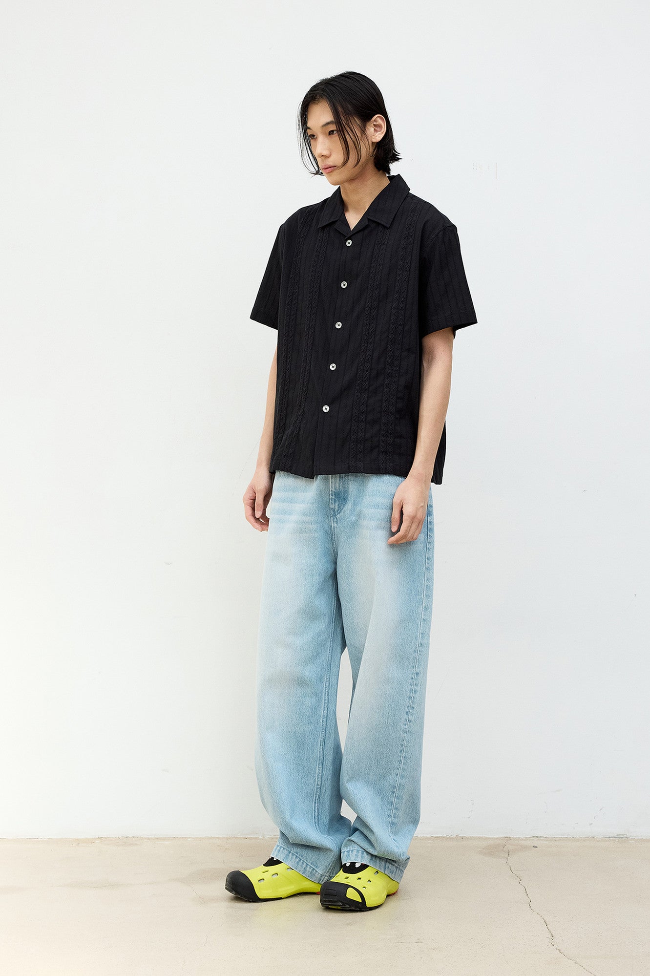 Coor - Guayabera Tape Half Shirt (Black) product image 3 | TRAB K-Fashion Australia