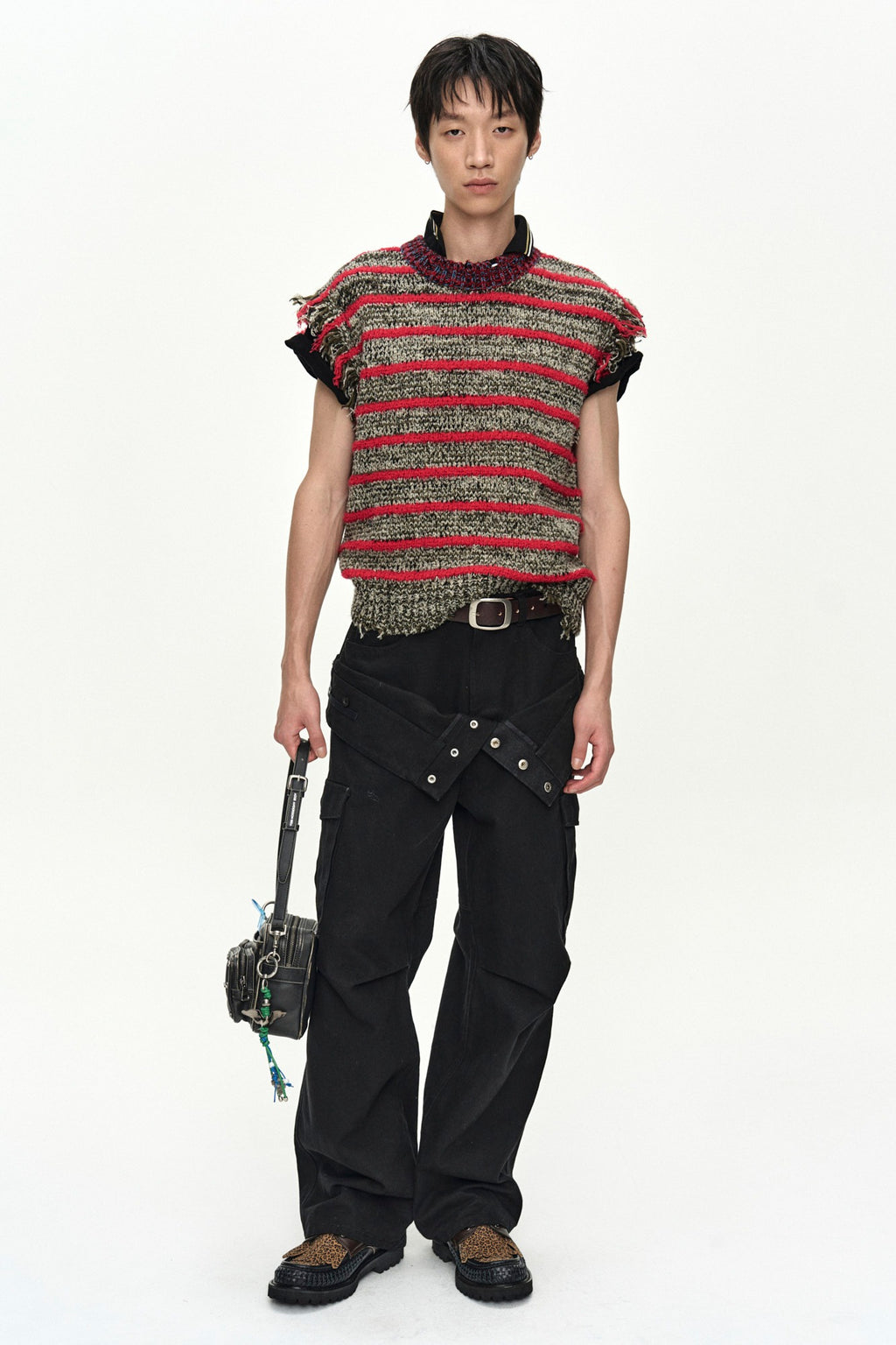 Andersson Bell - Fringe Stripe Wool Crew-Neck Vest (Red/Melange) product image 1 | TRAB K-Fashion Australia