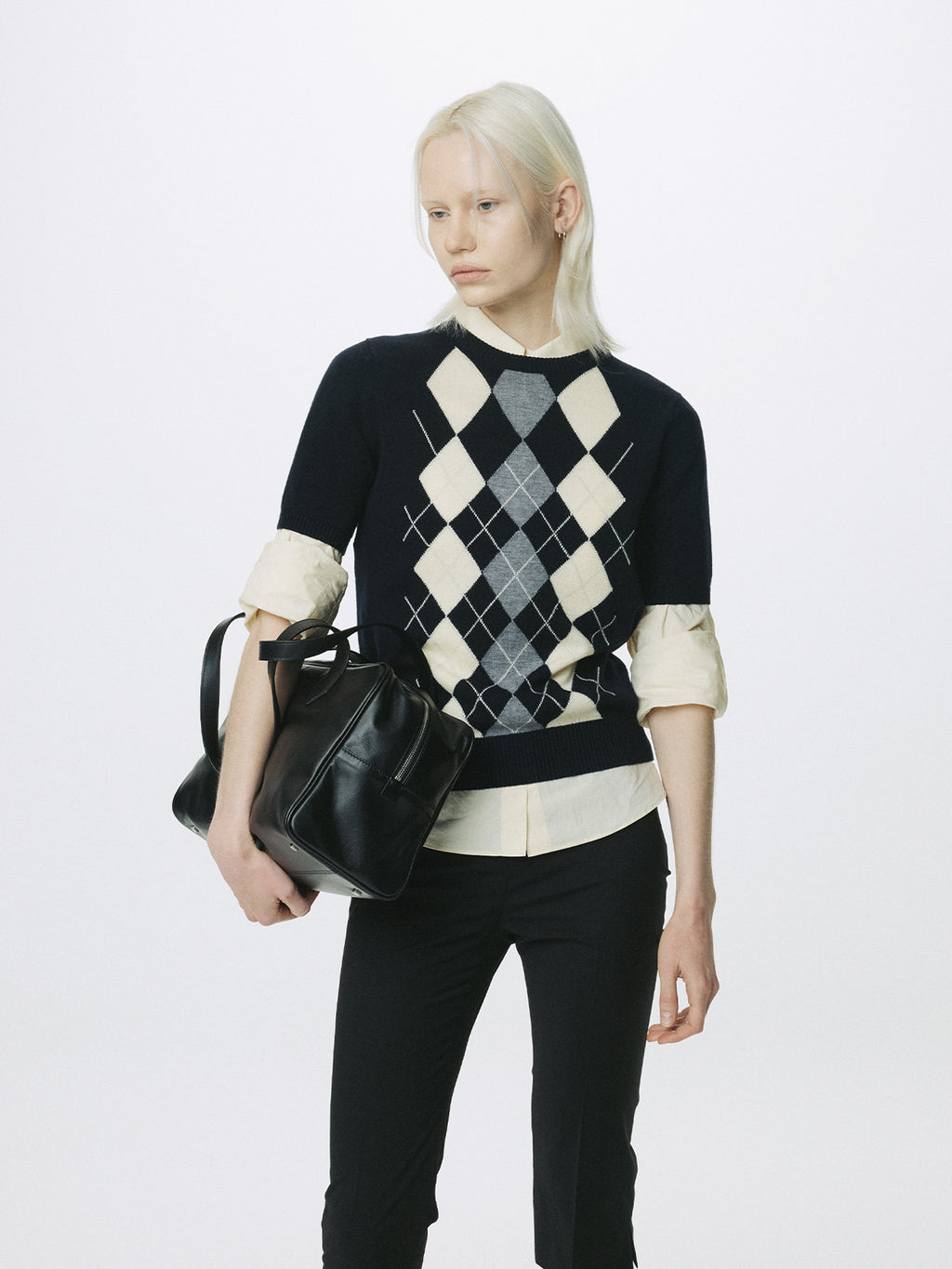 Tonywack - Superfine Wool Argyle Crew Neck Sweater (Navy Wax Yellow) product image 5 | TRAB K-Fashion Australia
