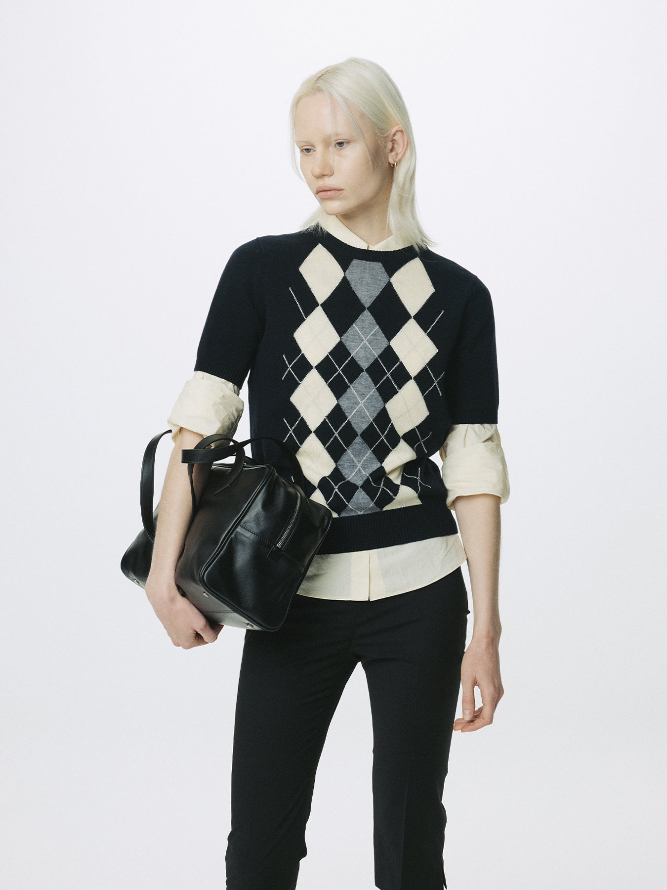Tonywack - Superfine Wool Argyle Crew Neck Sweater (Navy Wax Yellow) product image 5 | TRAB K-Fashion Australia