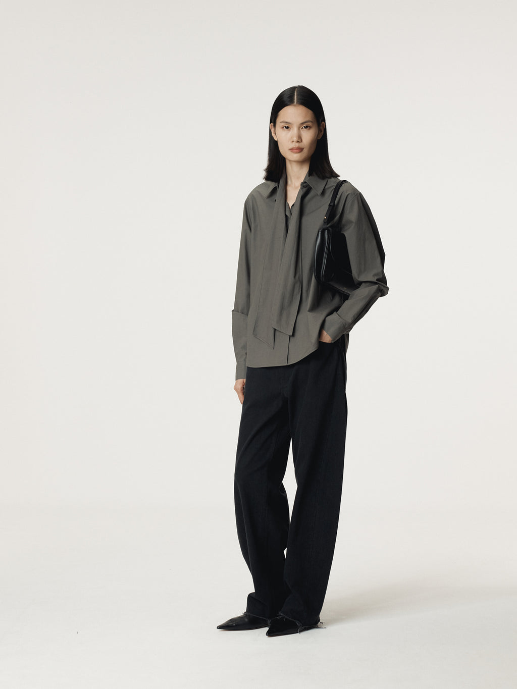 Recto - Powdery Cotton Scarf Shirt (Khakish Grey) product image 3 | TRAB K-Fashion Australia