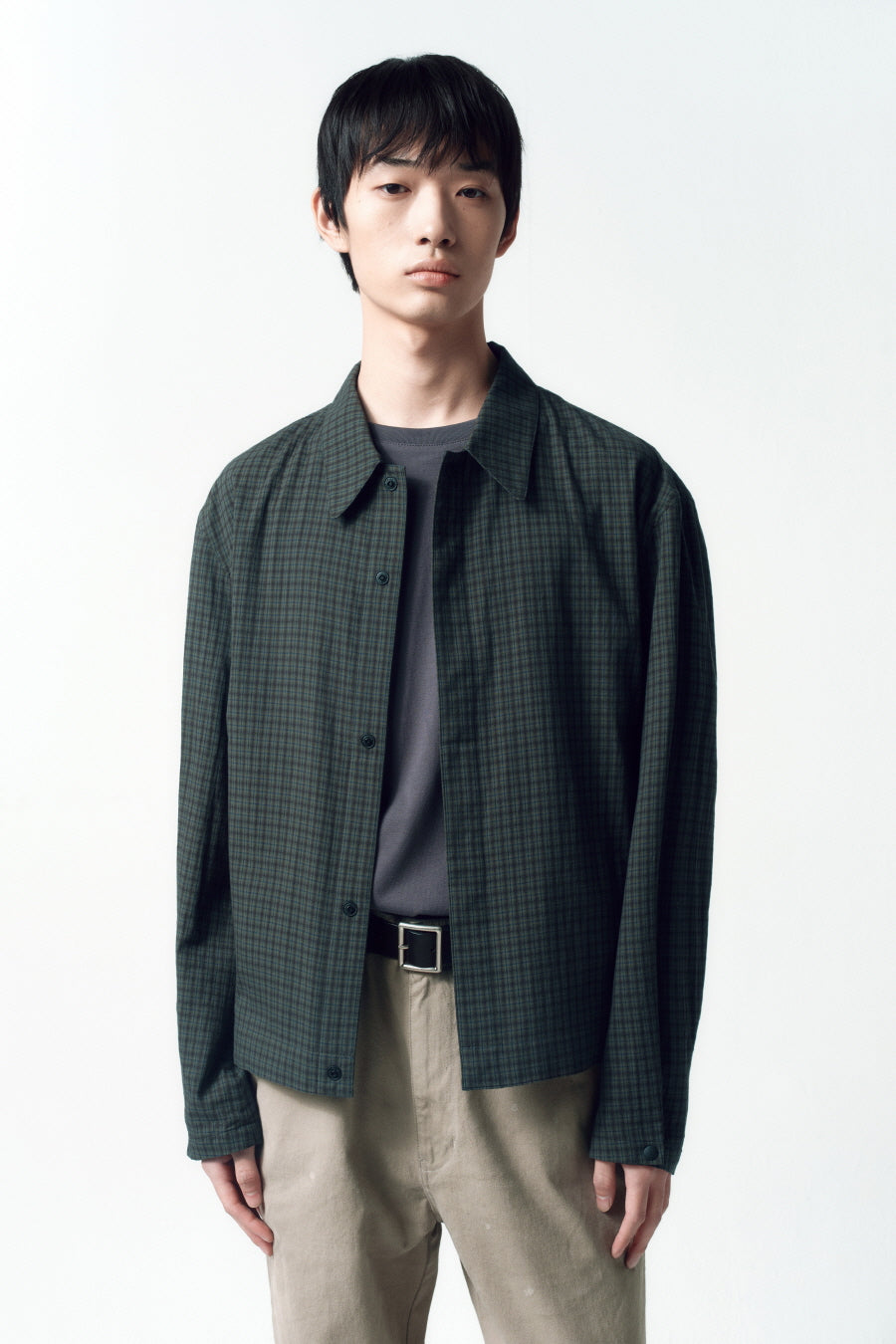 Insilence - Compact Crop Jacket (Dark Moss Check) product image 2 | TRAB K-Fashion Australia