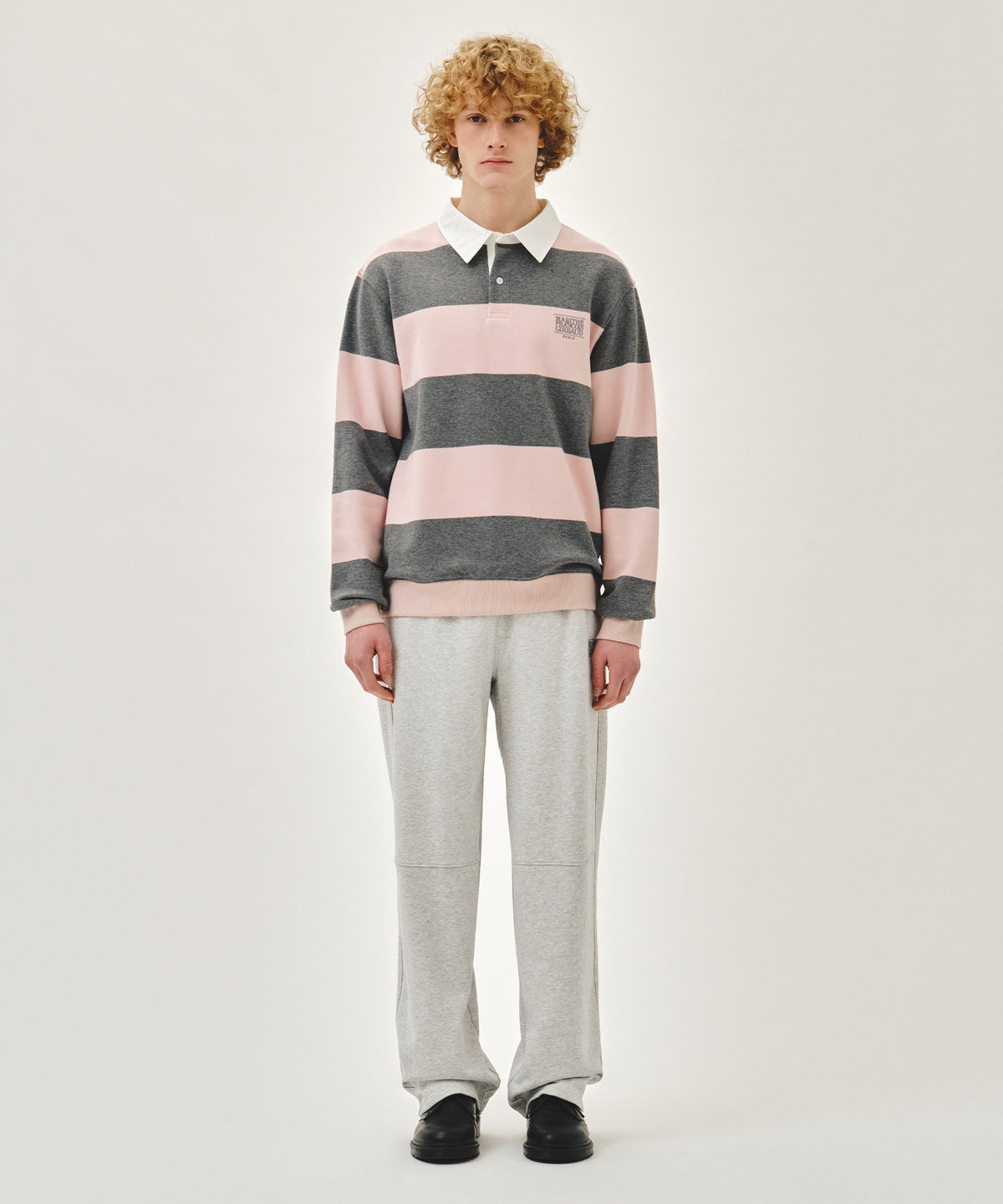 Marithe & Francois Girbaud - Small Classic Logo Rugby Stripe Sweatshirt (Light Pink) product image 4 | TRAB K-Fashion Australia