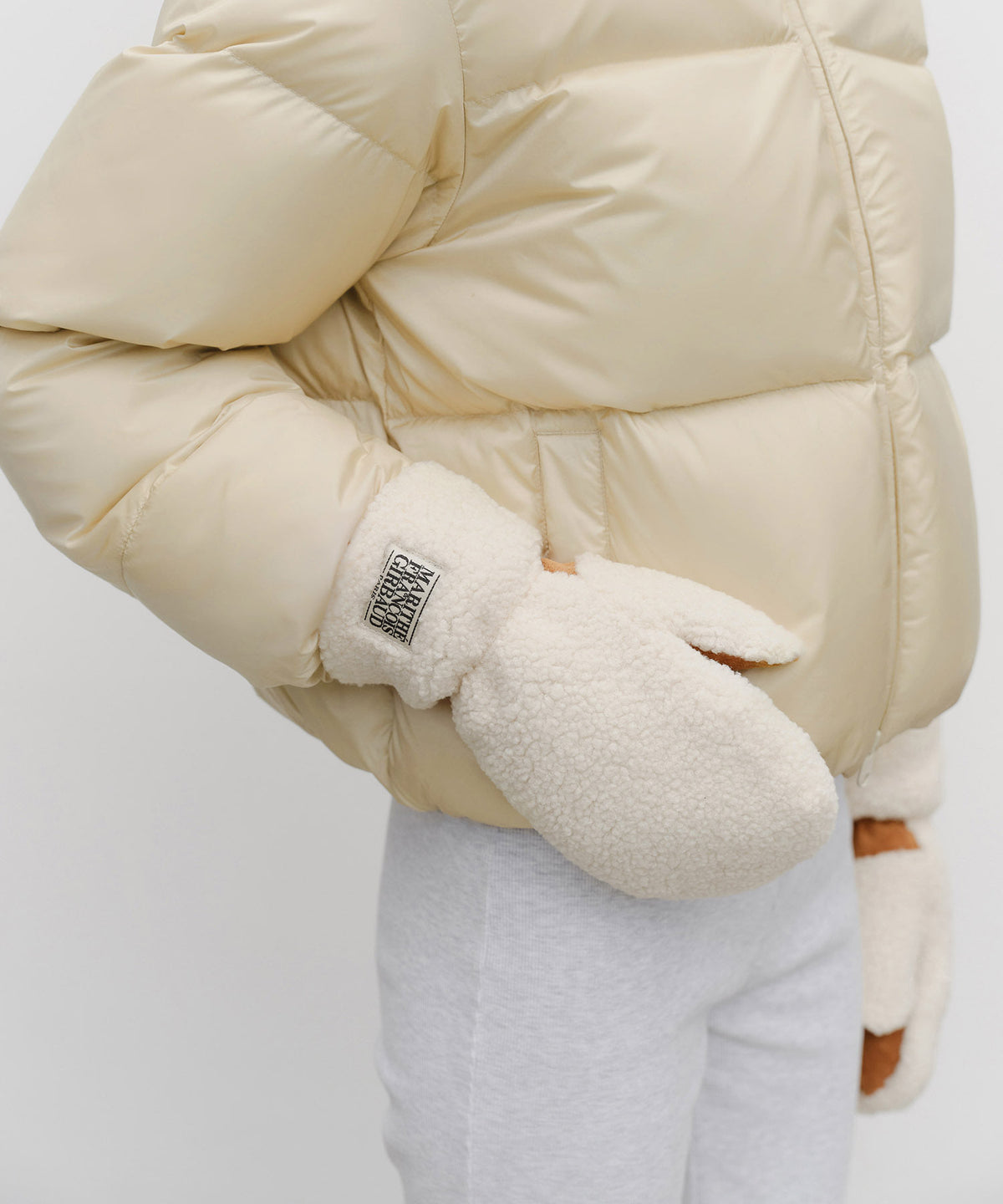 Marithe & Francois Girbaud - Classic Logo Fur Mittens (Ivory) product image 6 | TRAB K-Fashion Australia
