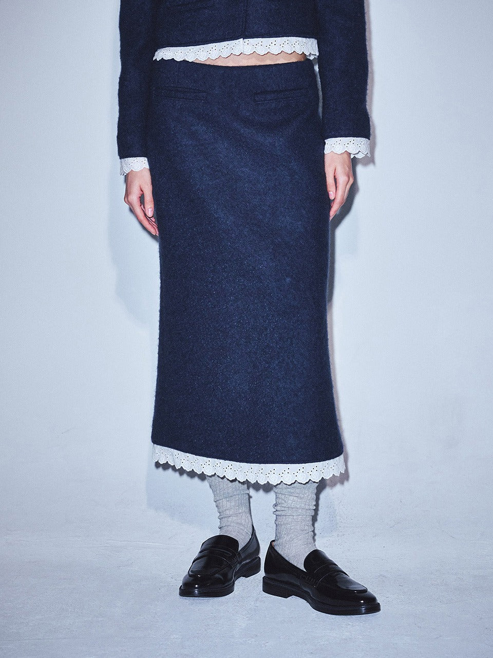 Mardi Mercredi - Mohair Maxi Skirt Lace (Navy) product image 1 | TRAB K-Fashion Australia