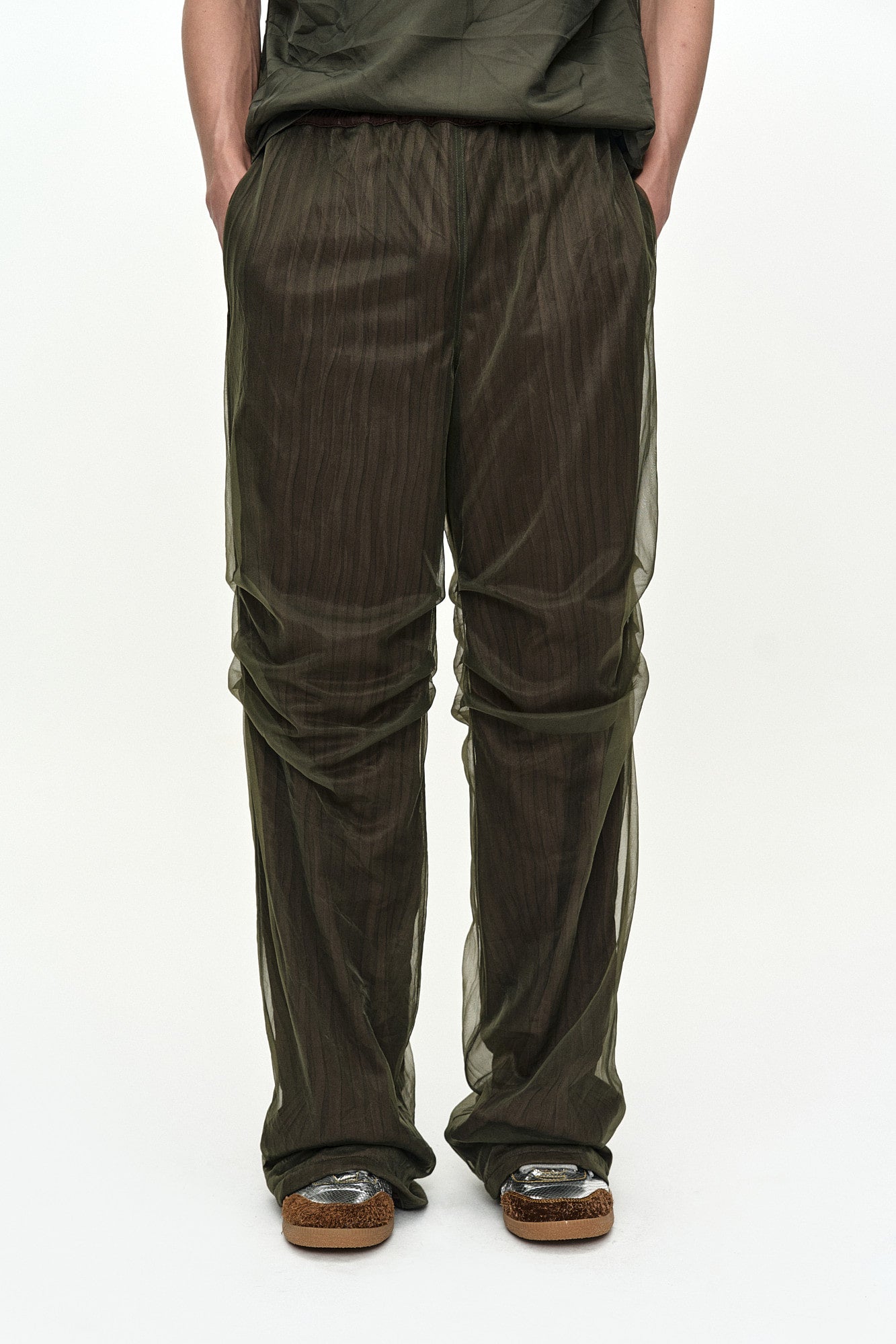 Andersson Bell - Overlay Pleats Wide-Leg Trousers (Khaki Brown) product image 4 | TRAB K-Fashion Australia