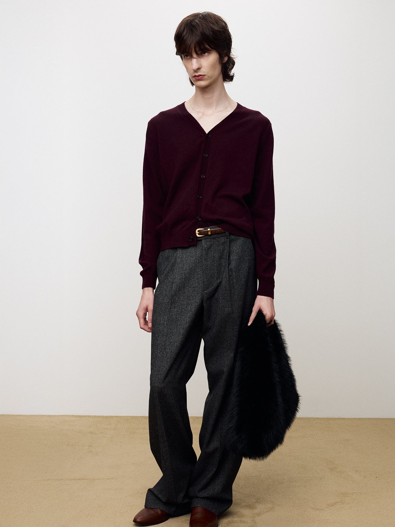 Tonywack - Super Fine Merino Wool Knit Cardigan (Burgundy) product image 1 | TRAB K-Fashion Australia