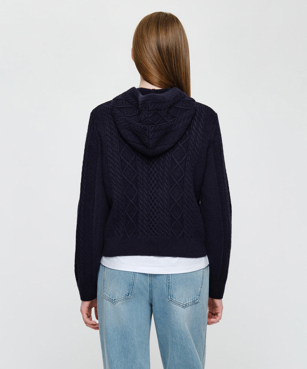 Marithe & Francois Girbaud - Micro Classic Logo Cable Hooded Knit (Navy) product image 3 | TRAB K-Fashion Australia
