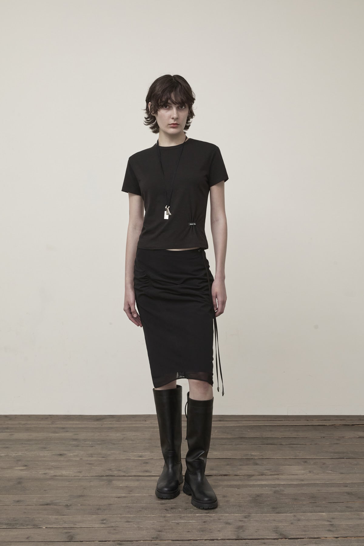 Matin Kim - Mini Label Shirring Top (Black) product image 9 | TRAB K-Fashion Australia