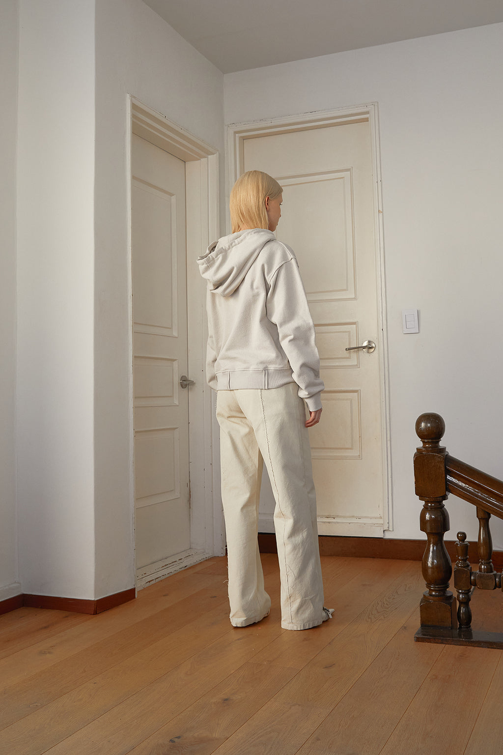 Matin Kim - Rib Cut Detail Logo Hoody (Beige) product image 8 | TRAB K-Fashion Australia