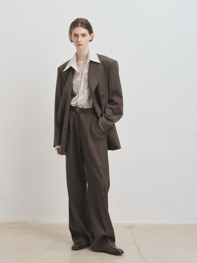Tonywack - Melange Wool Wide-Leg Pleated Trousers (Hazelnut) product image 1 | TRAB K-Fashion Australia
