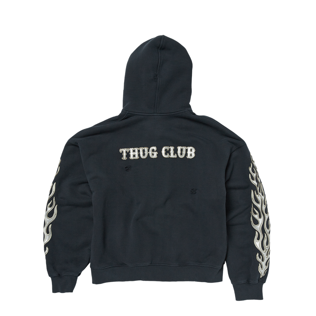 Thug Club - Leather Flame Hooded Zip-Up (Navy) product image 2 | TRAB K-Fashion Australia
