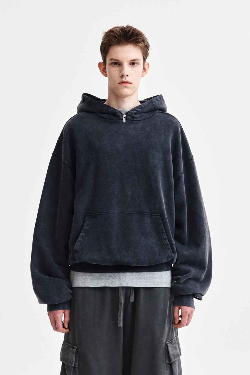 Matin Kim - Zipper Point Washed Hoody (Charcoal) product image 1 | TRAB K-Fashion Australia