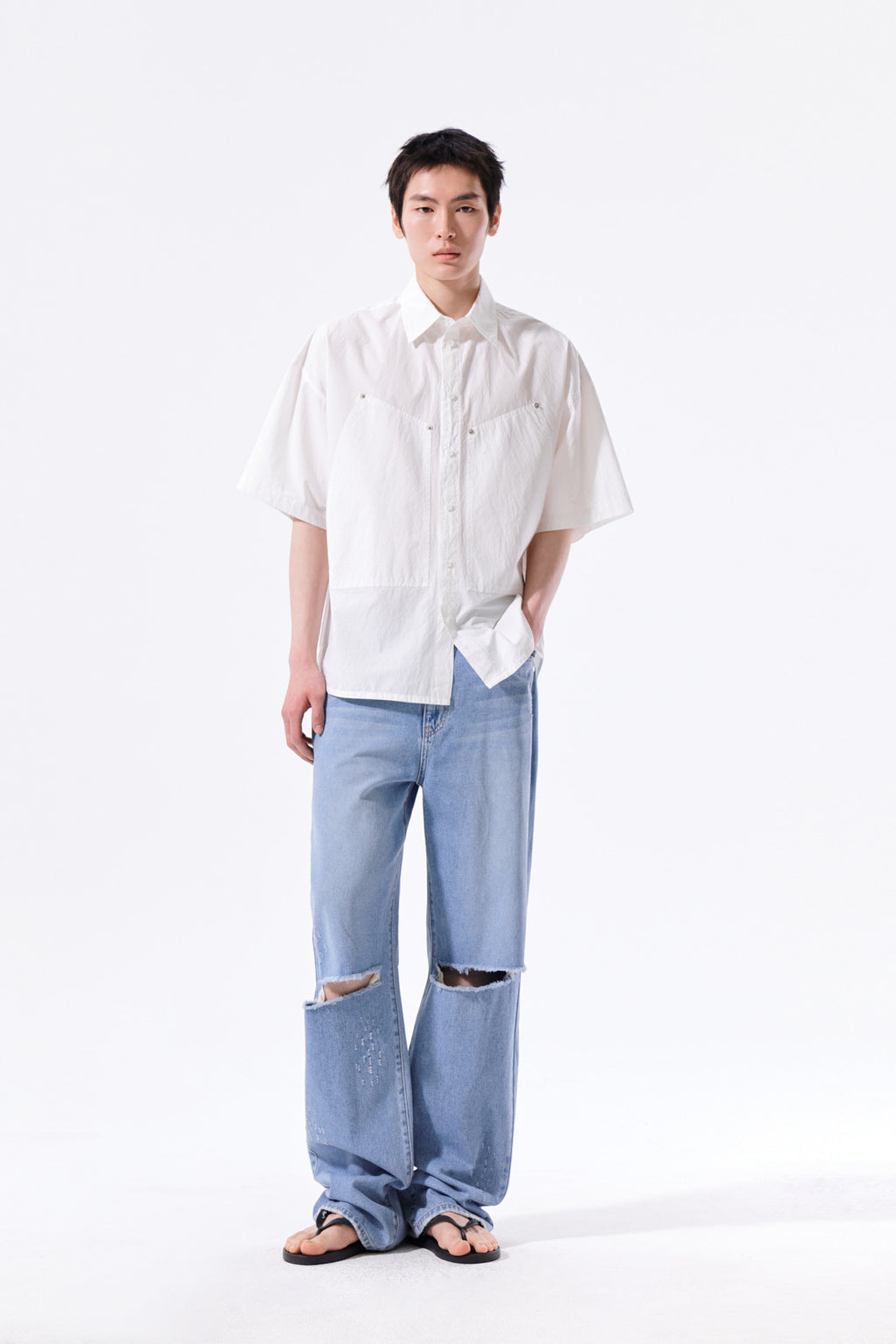 Matin Kim - Half Sleeve Pocket Shirt (White) product image 10 | TRAB K-Fashion Australia