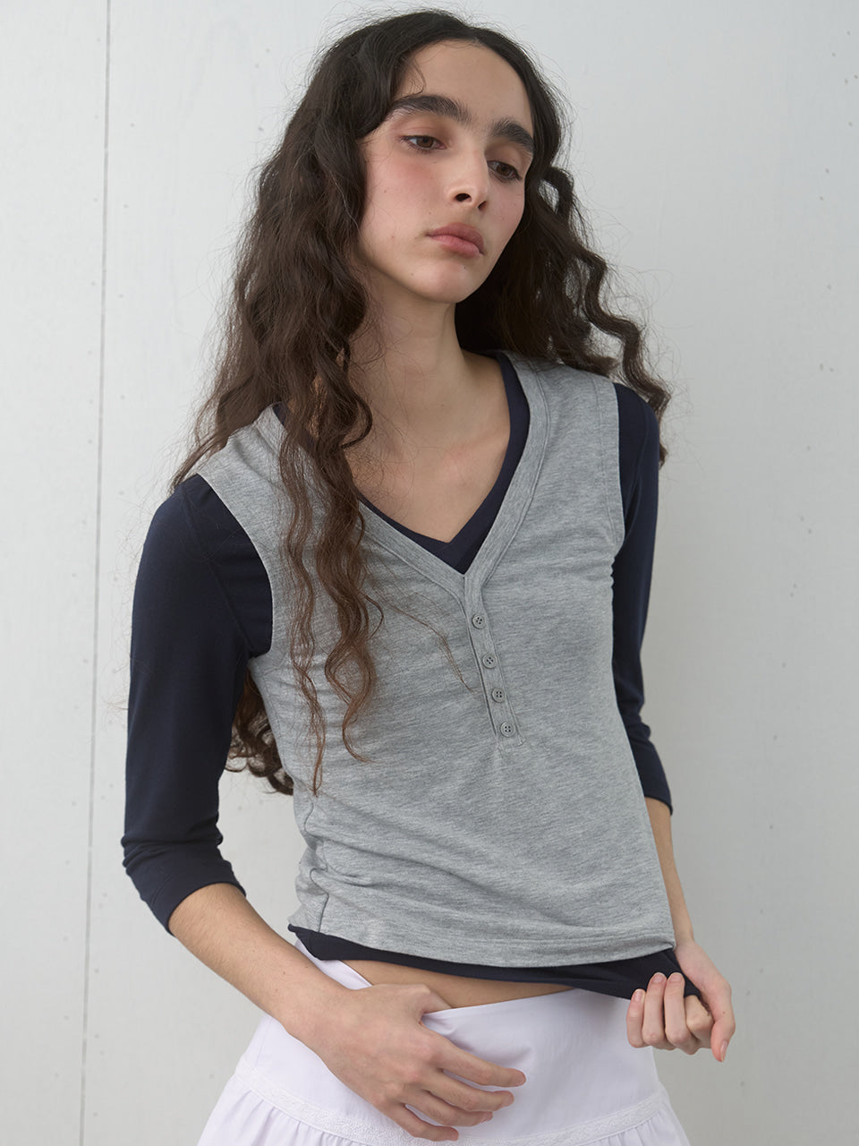 Kijun - Layered V-Neck Tee (Navy) product image 6 | TRAB K-Fashion Australia