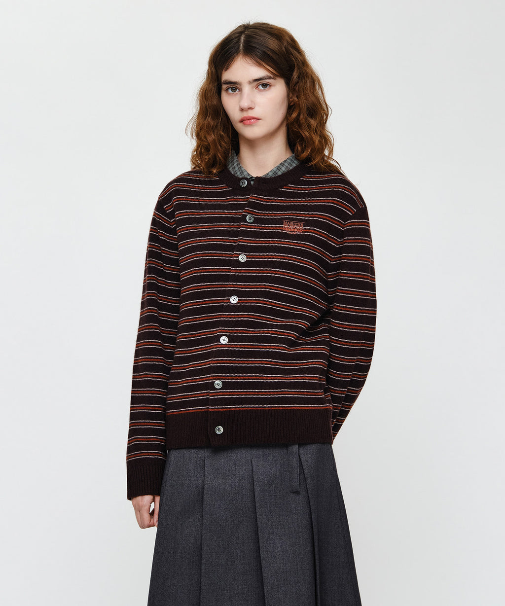 Marithe & Francois Girbaud - Premium Small Classic Logo Wool Round Neck Cardigan (Brown) product image 2 | TRAB K-Fashion Australia