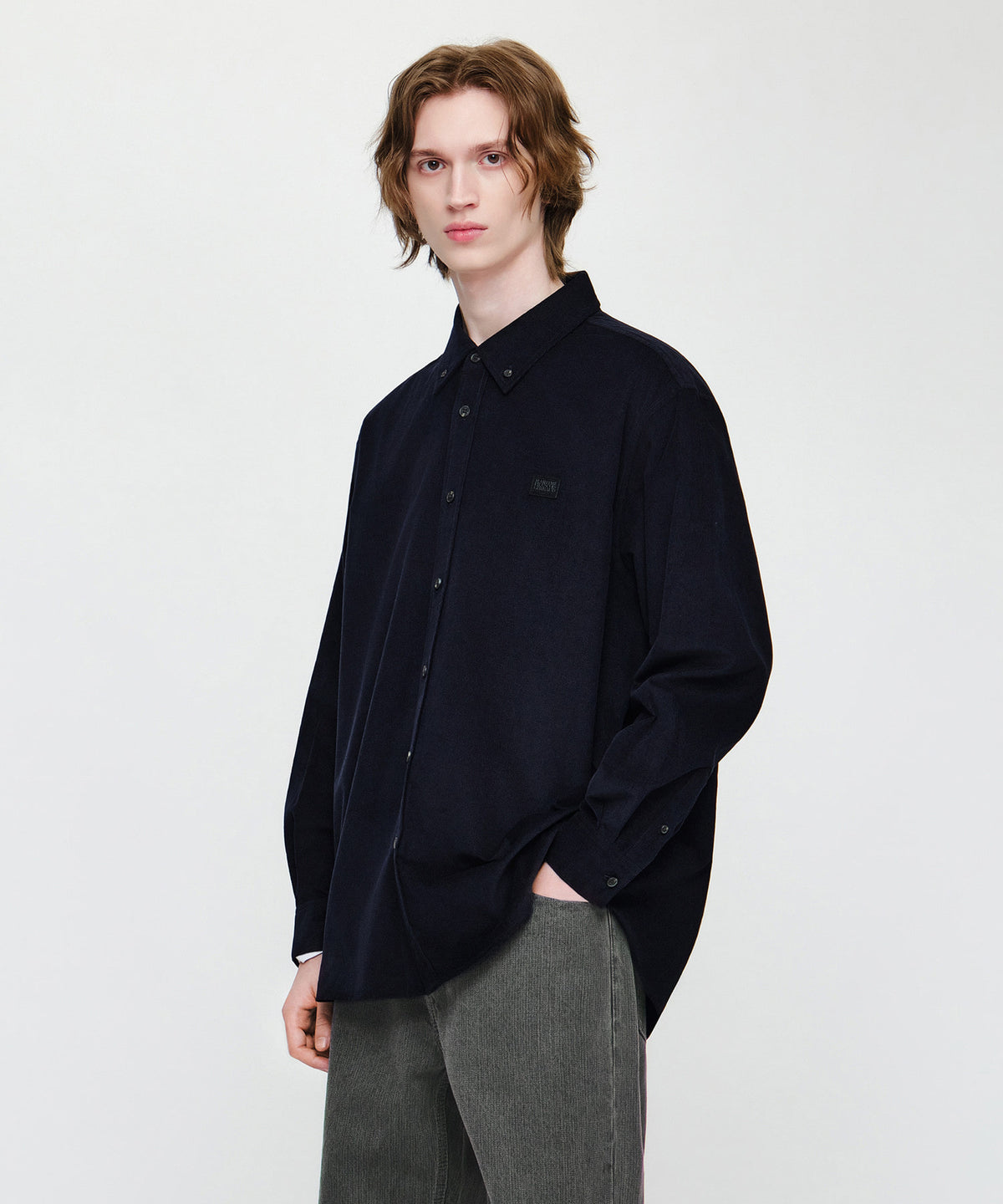 Marithe & Francois Girbaud - Micro Classic Logo Corduroy Shirt (Navy) product image 2 | TRAB K-Fashion Australia