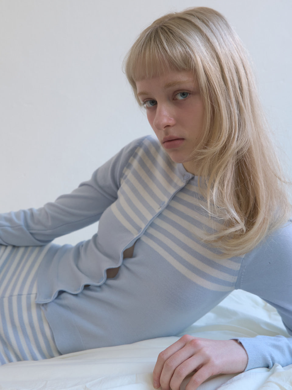Kijun - Stripe Knit Cardigan (Sky Blue) product image 9 | TRAB K-Fashion Australia