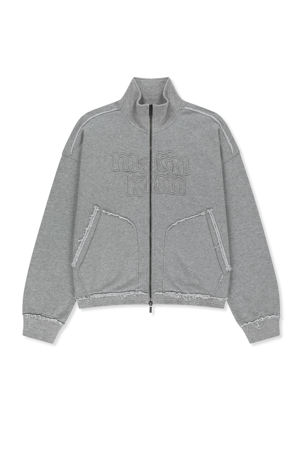 Matin Kim - [Pre-Order – Ships August 24] Mixed Waffle Applique Logo Zip Up (Grey) product image 12 | TRAB K-Fashion Australia