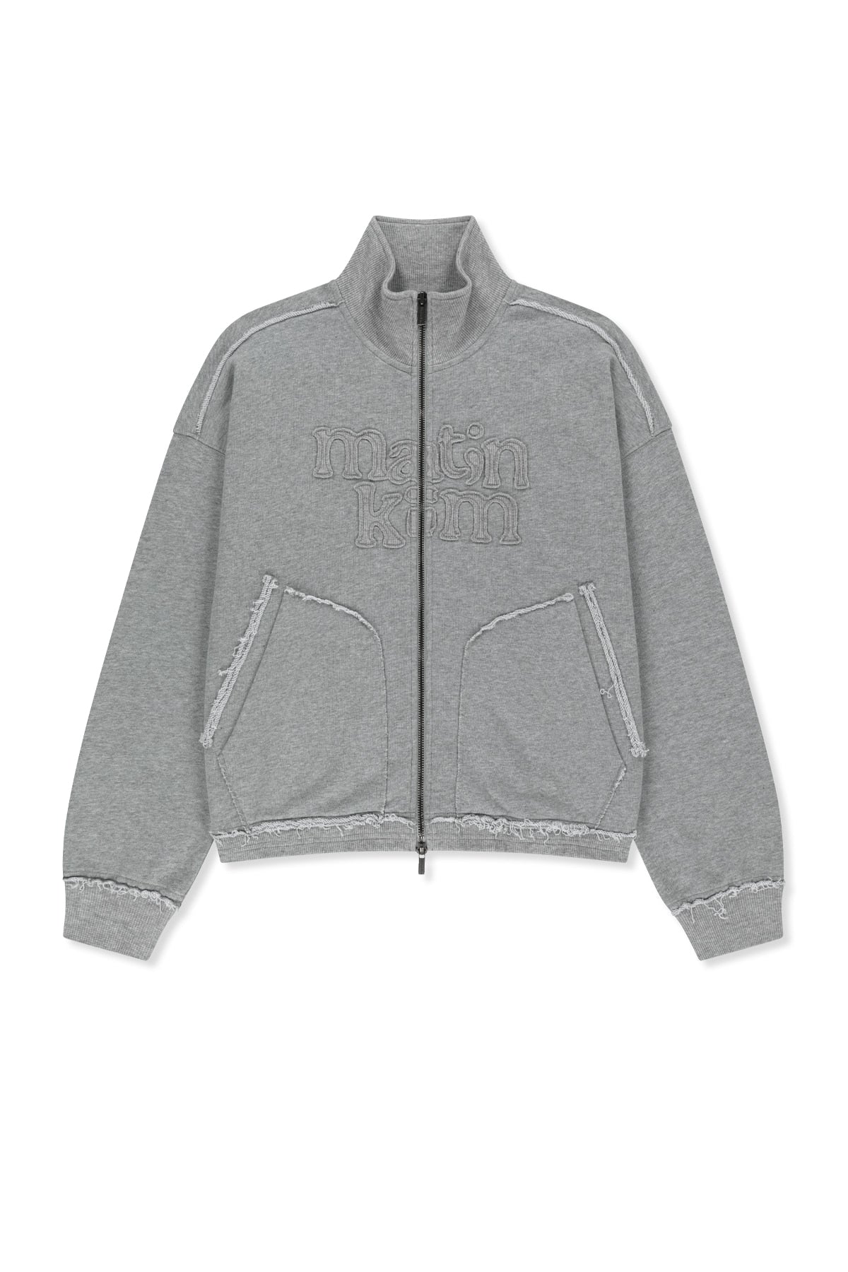 Matin Kim - [Pre-Order – Ships August 24] Mixed Waffle Applique Logo Zip Up (Grey) product image 12 | TRAB K-Fashion Australia