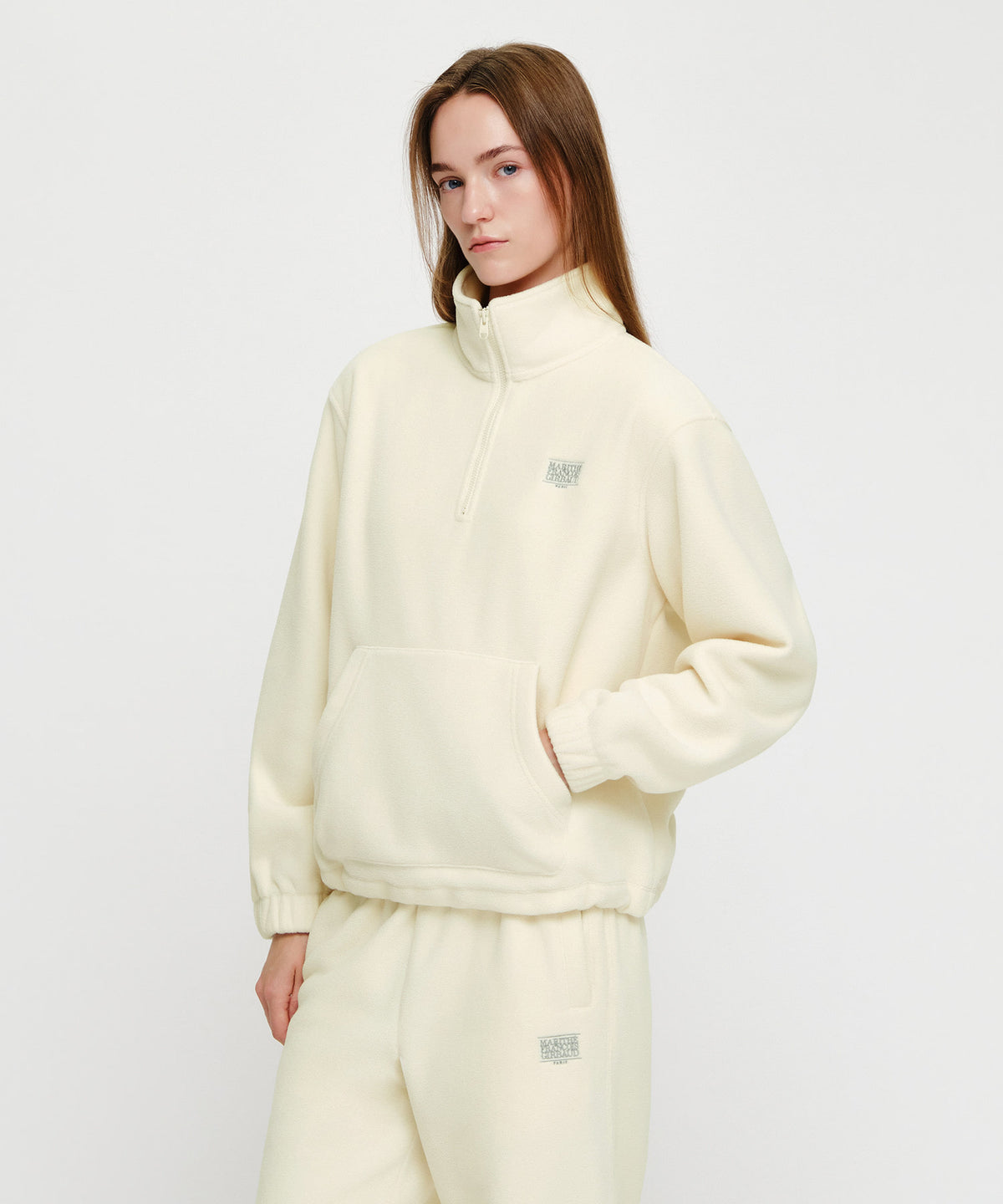 Marithe & Francois Girbaud - Small Classic Logo Fleece Anorak (Ivory) product image 2 | TRAB K-Fashion Australia