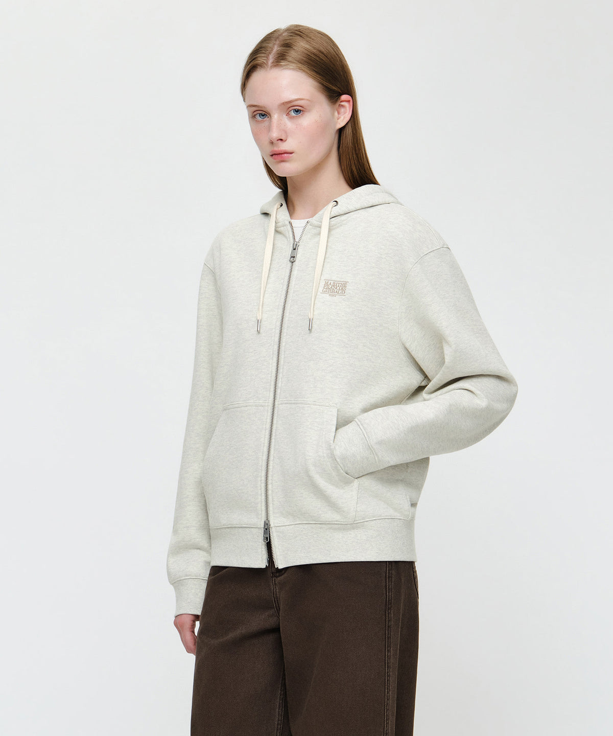 Marithe & Francois Girbaud - Back Classic Logo Hoodie Zipup (Oatmeal) product image 2 | TRAB K-Fashion Australia