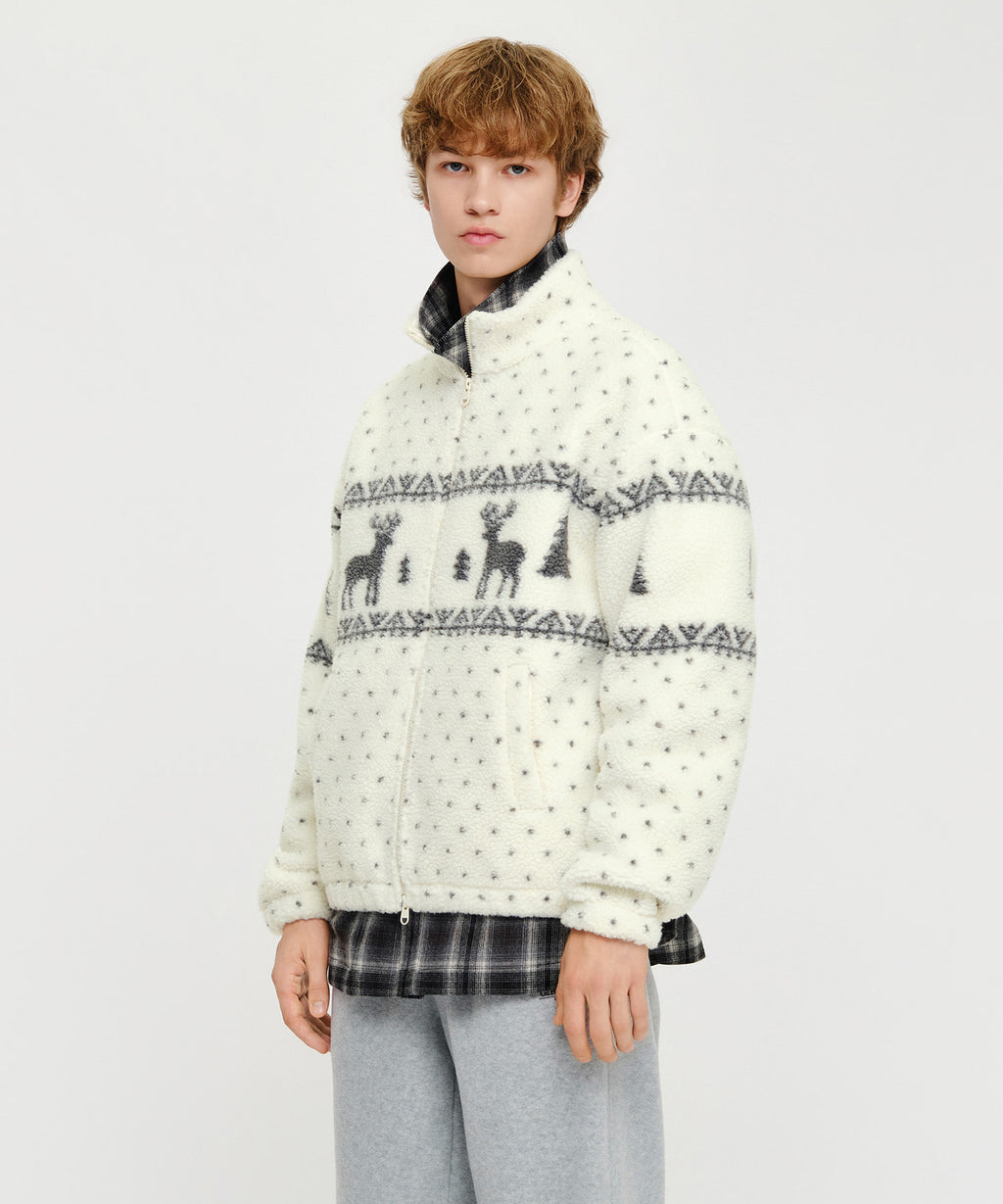 Marithe & Francois Girbaud - High Neck Pattern Fleece Jacket (Ivory) product image 2 | TRAB K-Fashion Australia