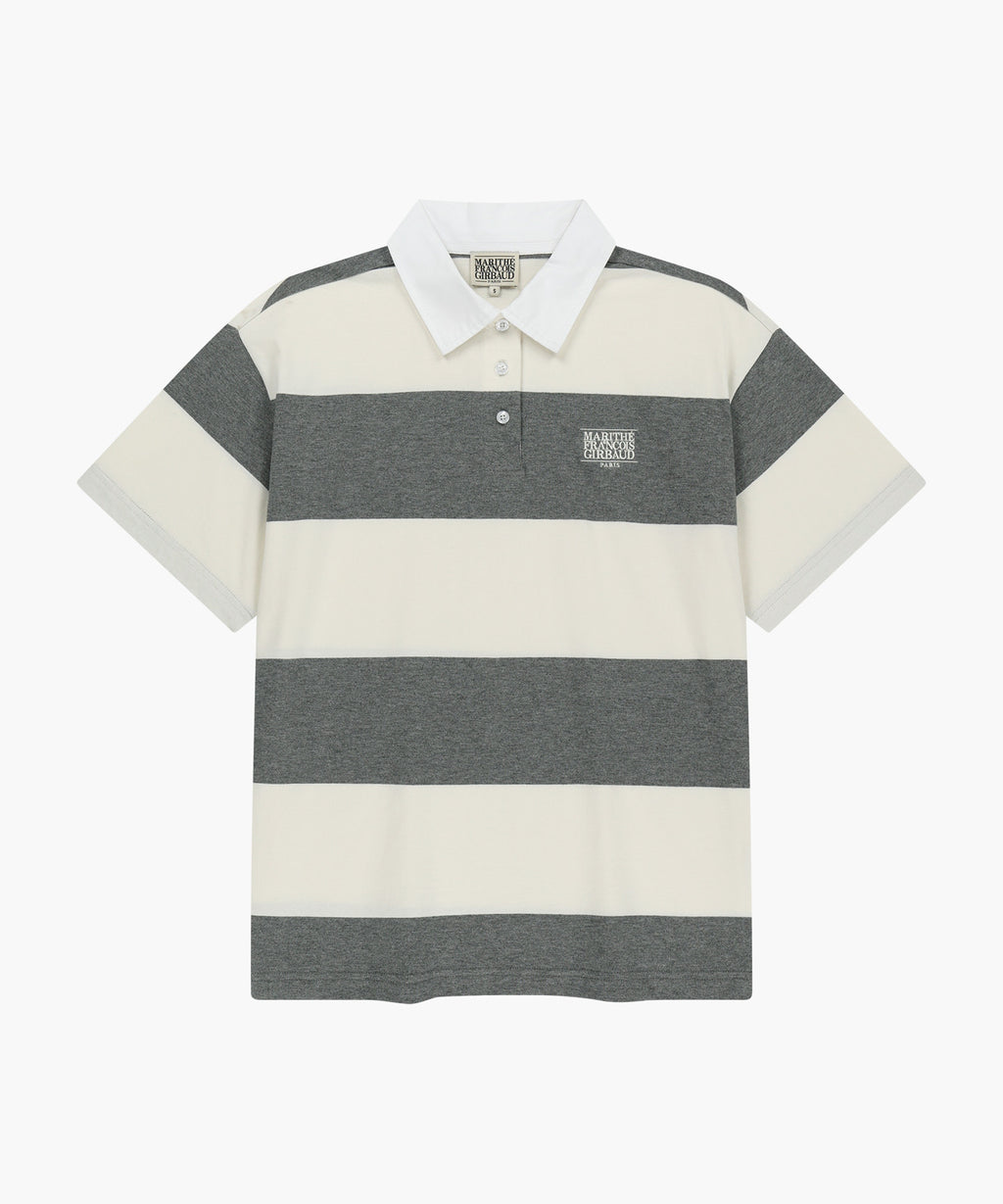 Marithe & Francois Girbaud - Small Classic Logo Rugby Stripe Oversized Collar Tee (Ivory) product image 6 | TRAB K-Fashion Australia