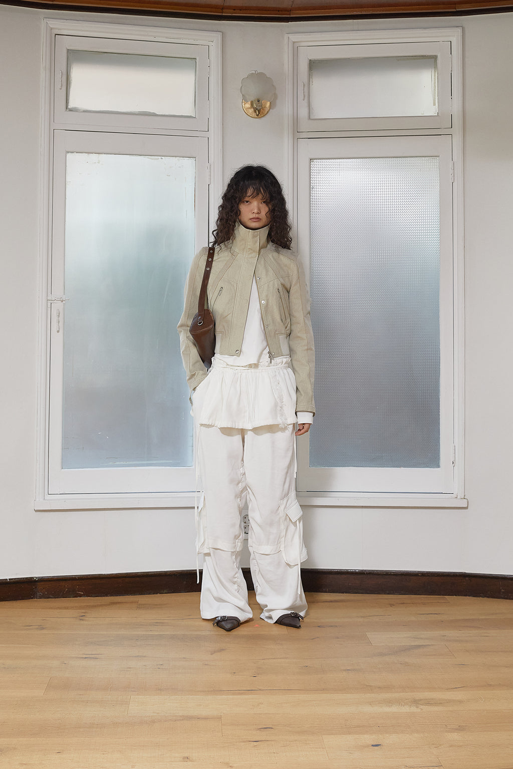 Matin Kim - Color Mixed Slim Bomber Jumper (Beige) product image 16 | TRAB K-Fashion Australia