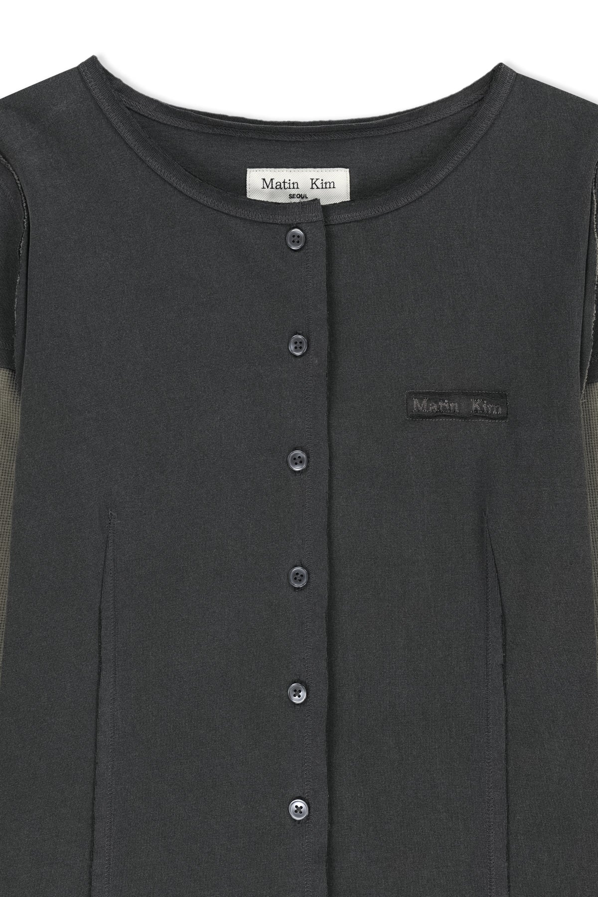 Matin Kim - Faded Color Block Layered Button Top (Charcoal) product image 3 | TRAB K-Fashion Australia