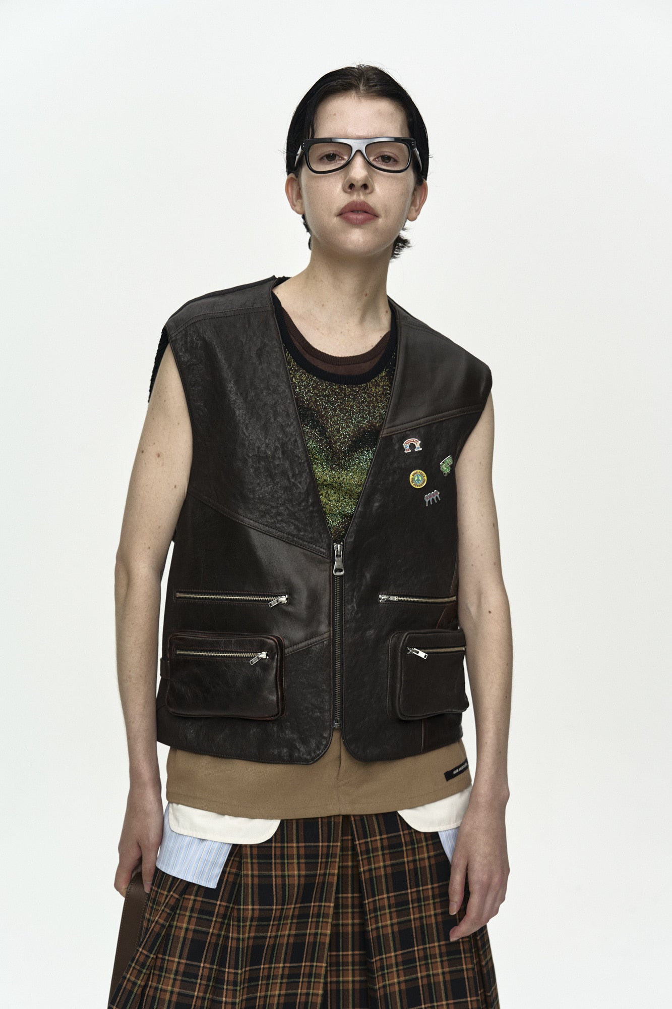 Andersson Bell - Back Knit Patchwork Leather Vest (Brown) product image 5 | TRAB K-Fashion Australia