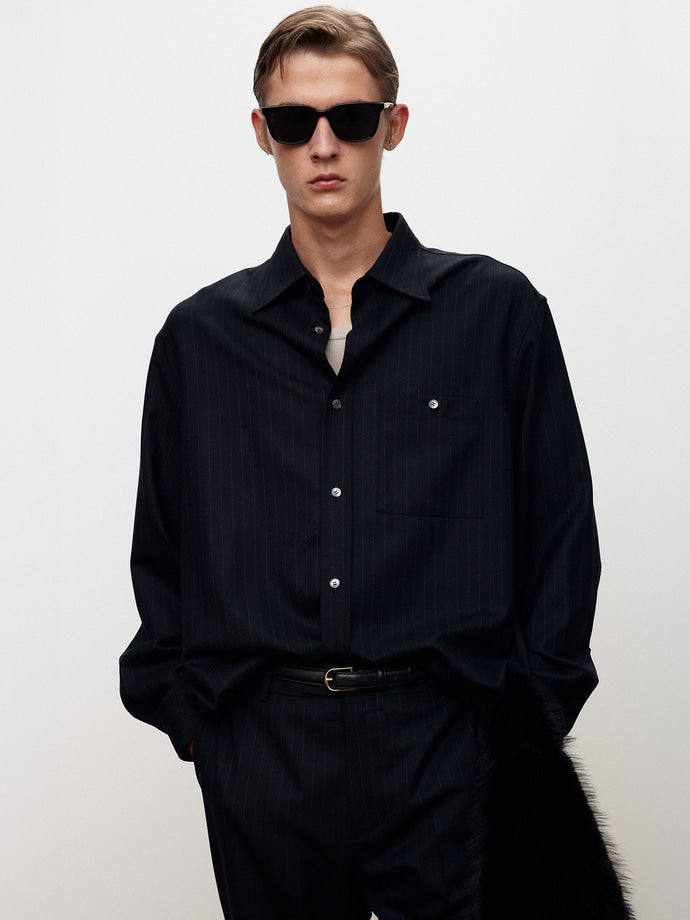 Tonywack - Wool Striped Relaxed Shirt (Navy Pinstripe) product image 5 | TRAB K-Fashion Australia