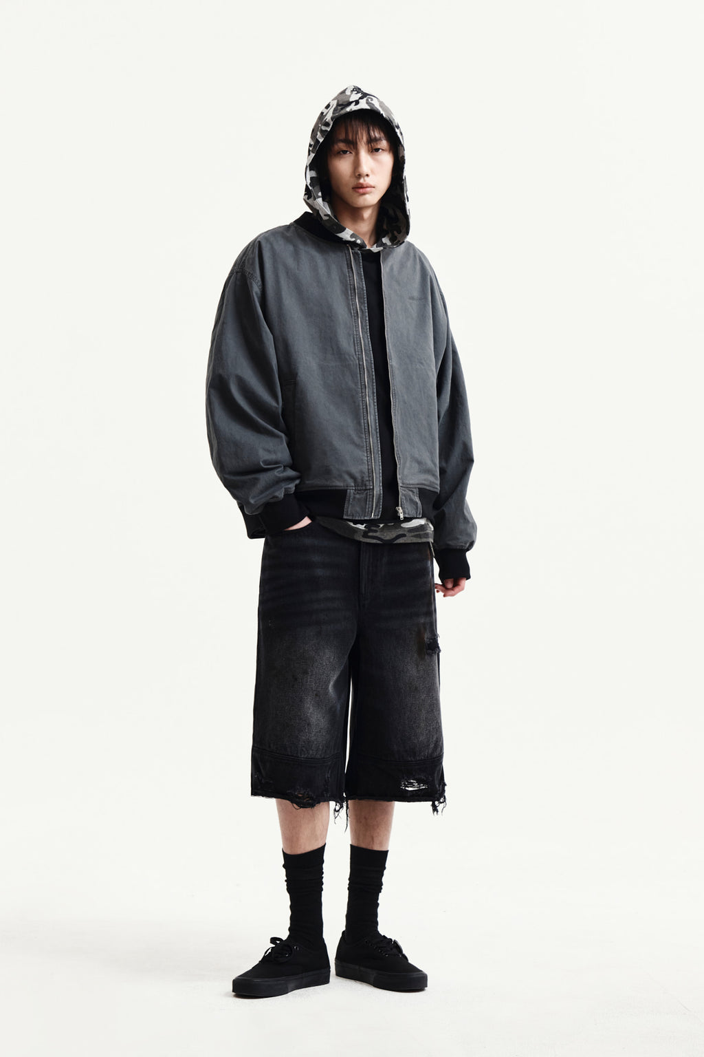 Matin Kim - Destroyed Bermuda Denim Pants (Black) product image 8 | TRAB K-Fashion Australia