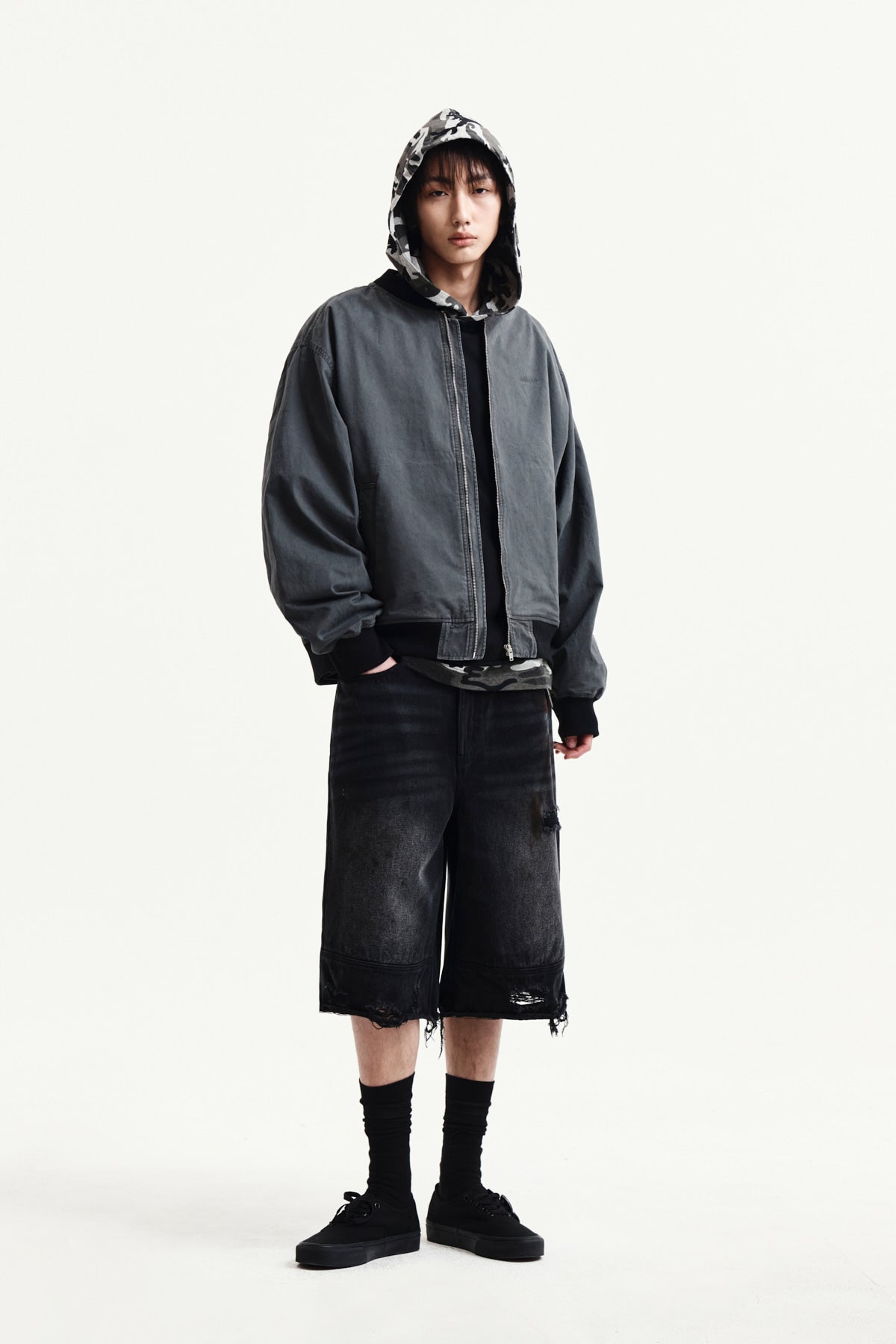 Matin Kim - Destroyed Bermuda Denim Pants (Black) product image 8 | TRAB K-Fashion Australia