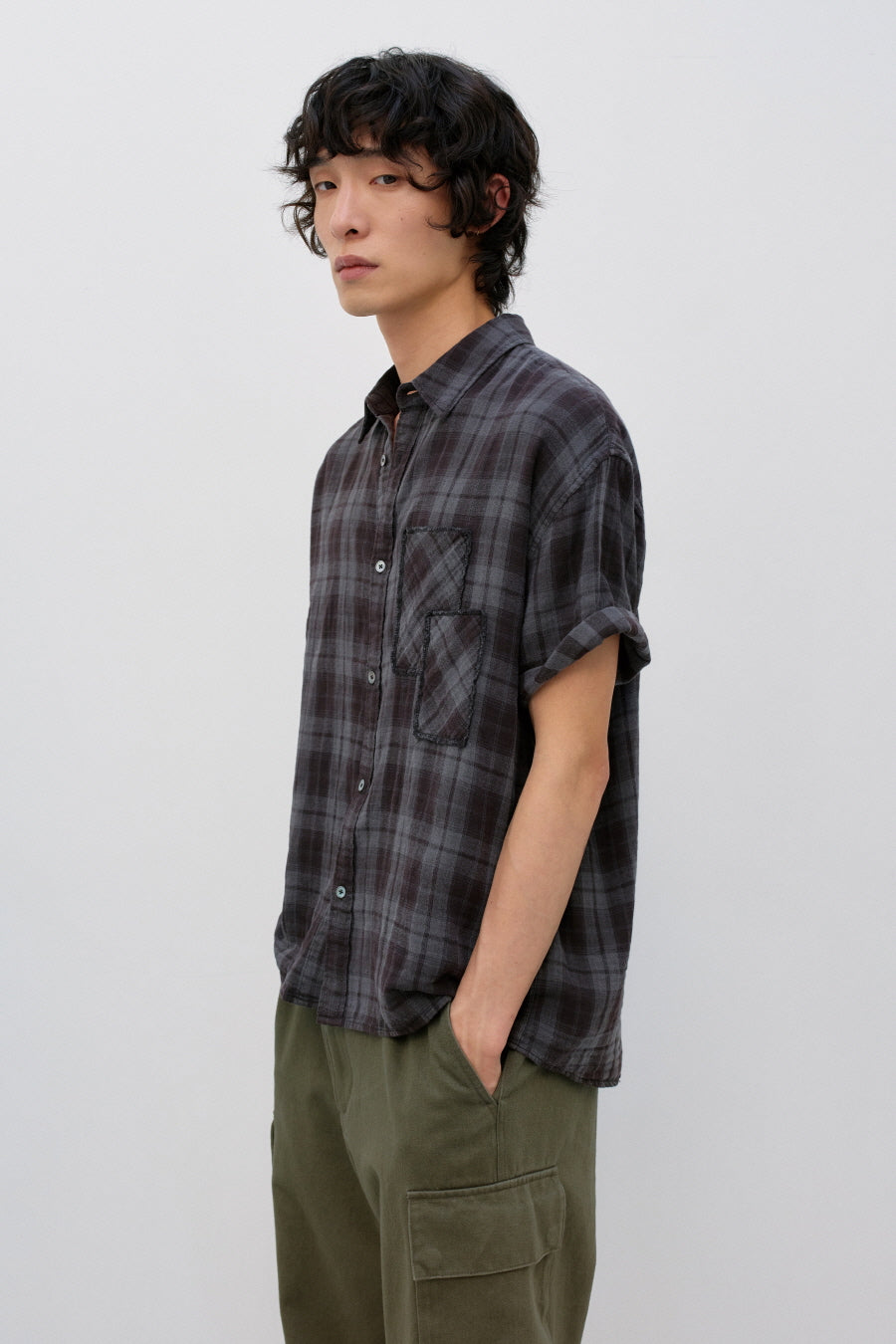 Insilence - Patch-dyed Half Shirt (Ash Brown) product image 3 | TRAB K-Fashion Australia