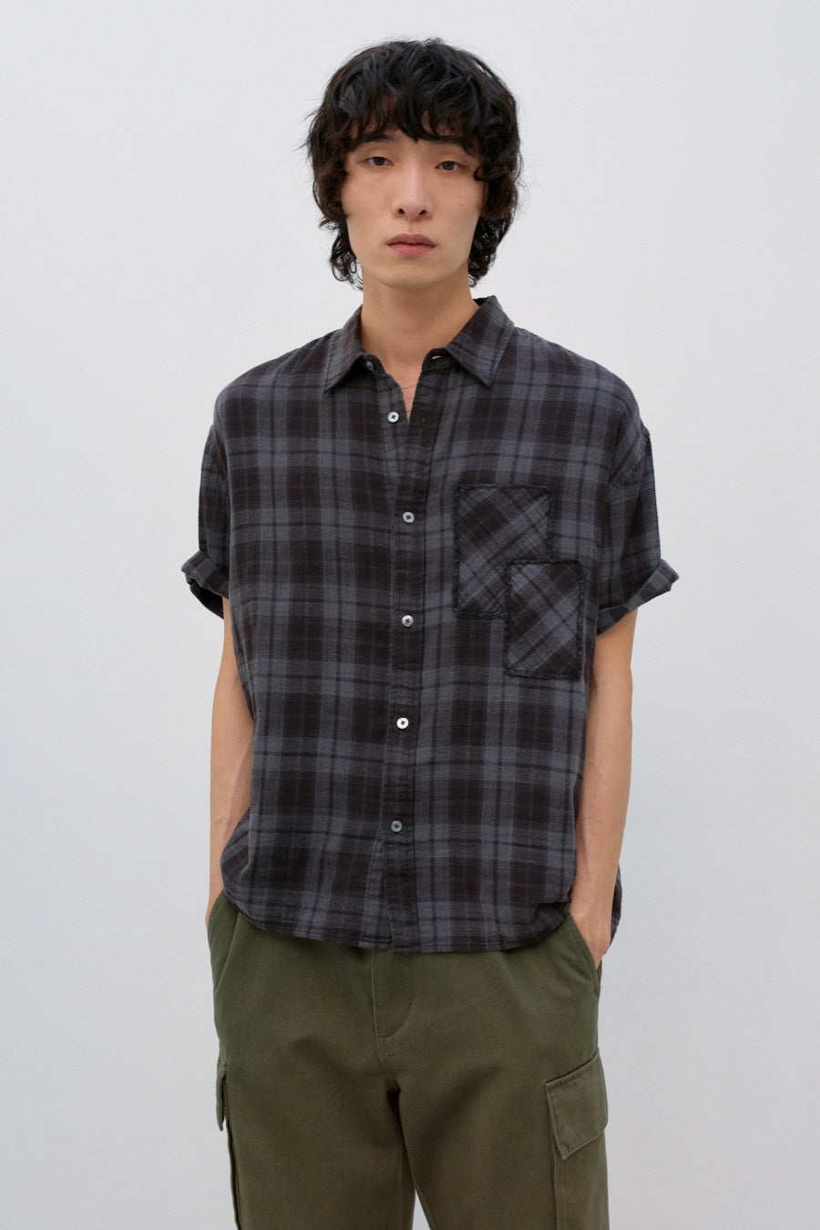 Insilence - Patch-dyed Half Shirt (Ash Brown) product image 2 | TRAB K-Fashion Australia
