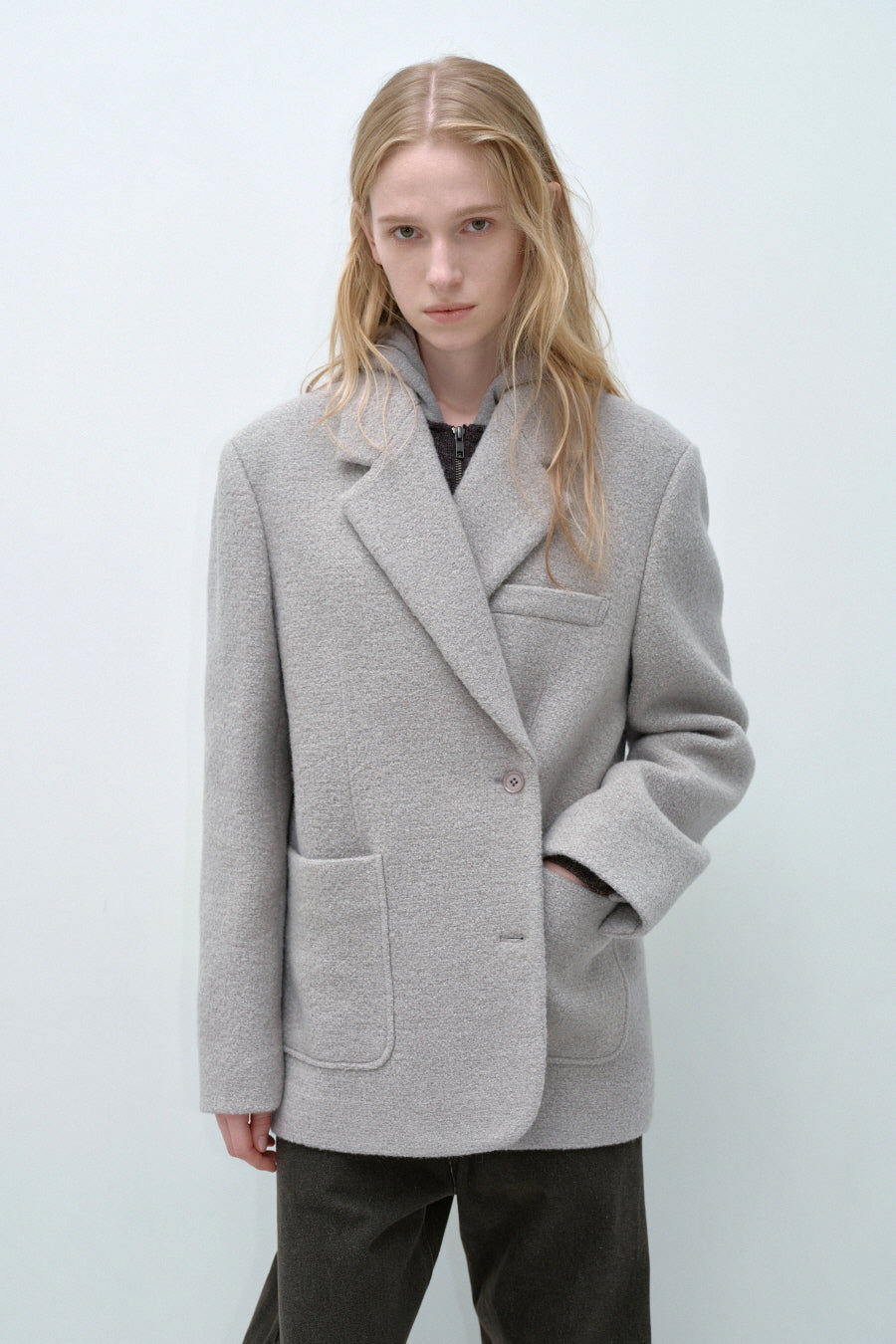 Insilence - Boucle Two-Way Jacket (Grey Beige) product image 2 | TRAB K-Fashion Australia
