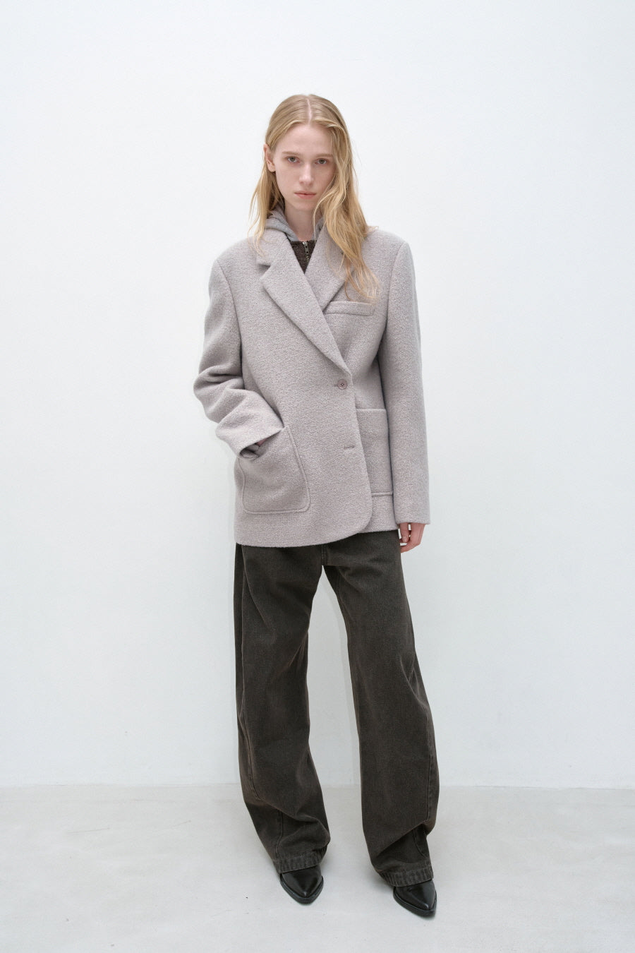 Insilence - Boucle Two-Way Jacket (Grey Beige) product image 3 | TRAB K-Fashion Australia