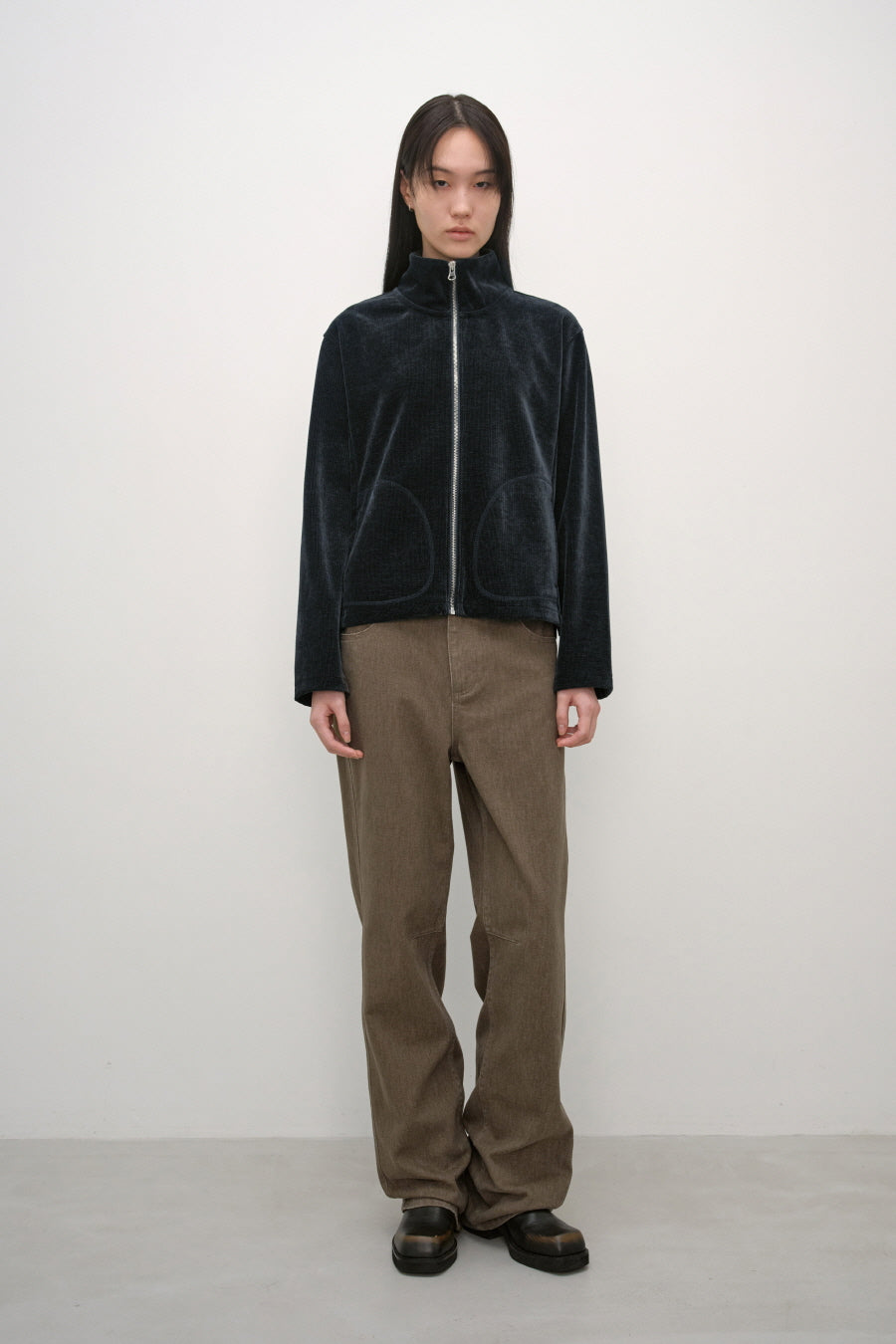Insilence - Corduroy High-Neck Zip-Up (Ash Navy) product image 6 | TRAB K-Fashion Australia