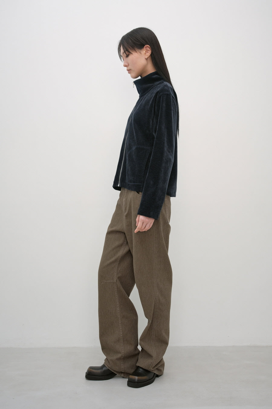Insilence - Corduroy High-Neck Zip-Up (Ash Navy) product image 4 | TRAB K-Fashion Australia