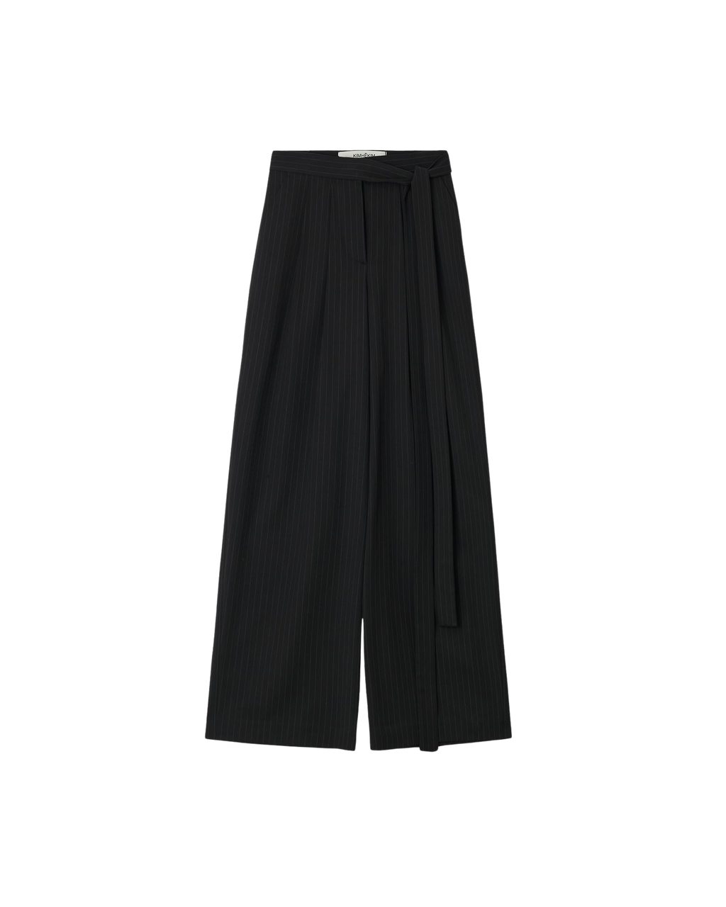Kimhe Kim - Stripe Wool-Blend Belted Wide Leg Trousers (Black) product image 1 | TRAB K-Fashion Australia