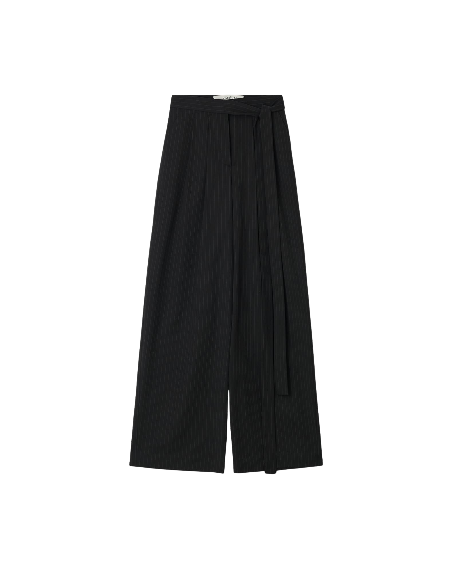 Kimhe Kim - Stripe Wool-Blend Belted Wide Leg Trousers (Black) product image 1 | TRAB K-Fashion Australia
