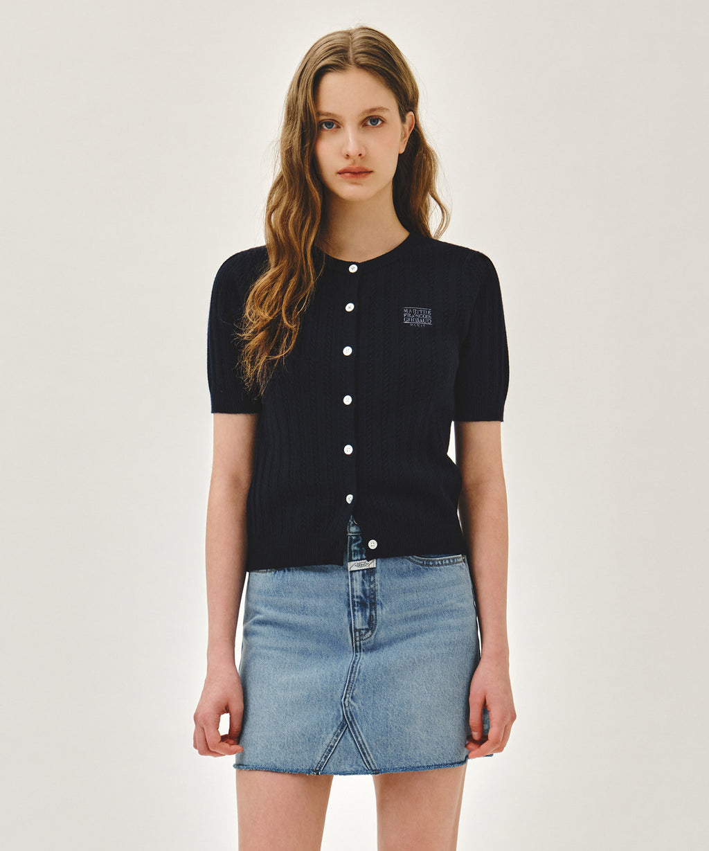 Marithe & Francois Girbaud - Small Classic Logo Half Knit Cardigan Set Up (Navy) product image 1 | TRAB K-Fashion Australia