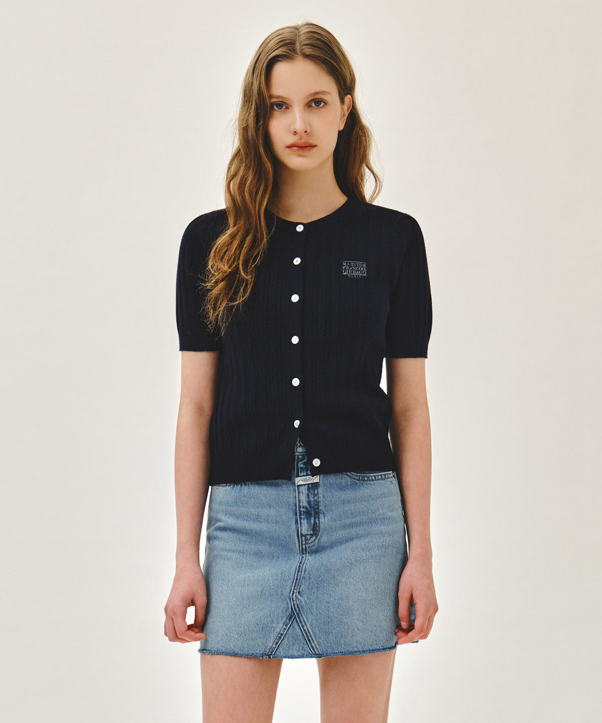 Marithe & Francois Girbaud - Small Classic Logo Half Knit Cardigan Set Up (Navy) product image 1 | TRAB K-Fashion Australia