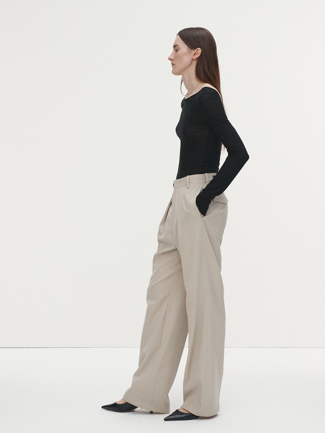 Tonywack - Wool Twill Pleated Tailored Trousers (Ivory) product image 6 | TRAB K-Fashion Australia