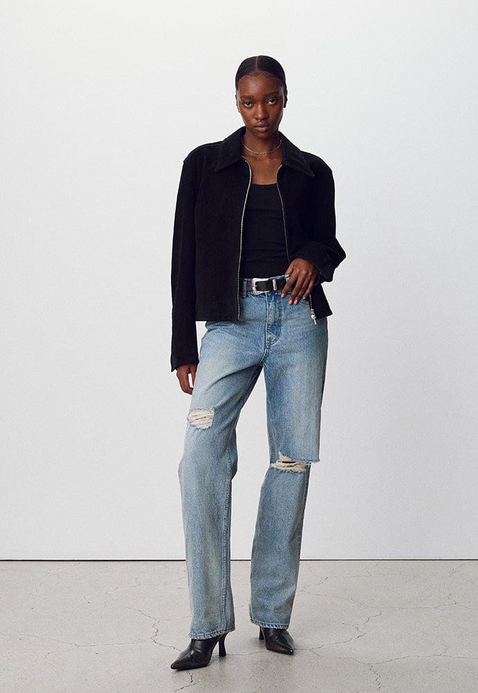 Tonywack - Suede Zippered Blouson Jacket (Black) product image 4 | TRAB K-Fashion Australia