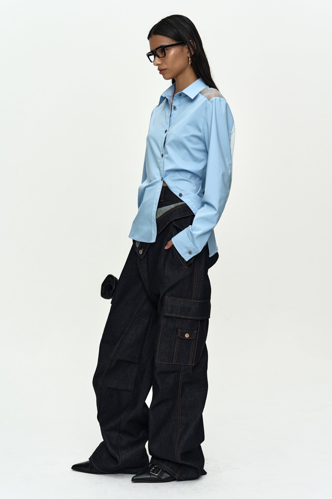 Andersson Bell - Mesh Twist-Tuck Shirt (Blue) product image 2 | TRAB K-Fashion Australia